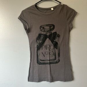 Gray Graphic T-Shirt with Perfume Bottle Design